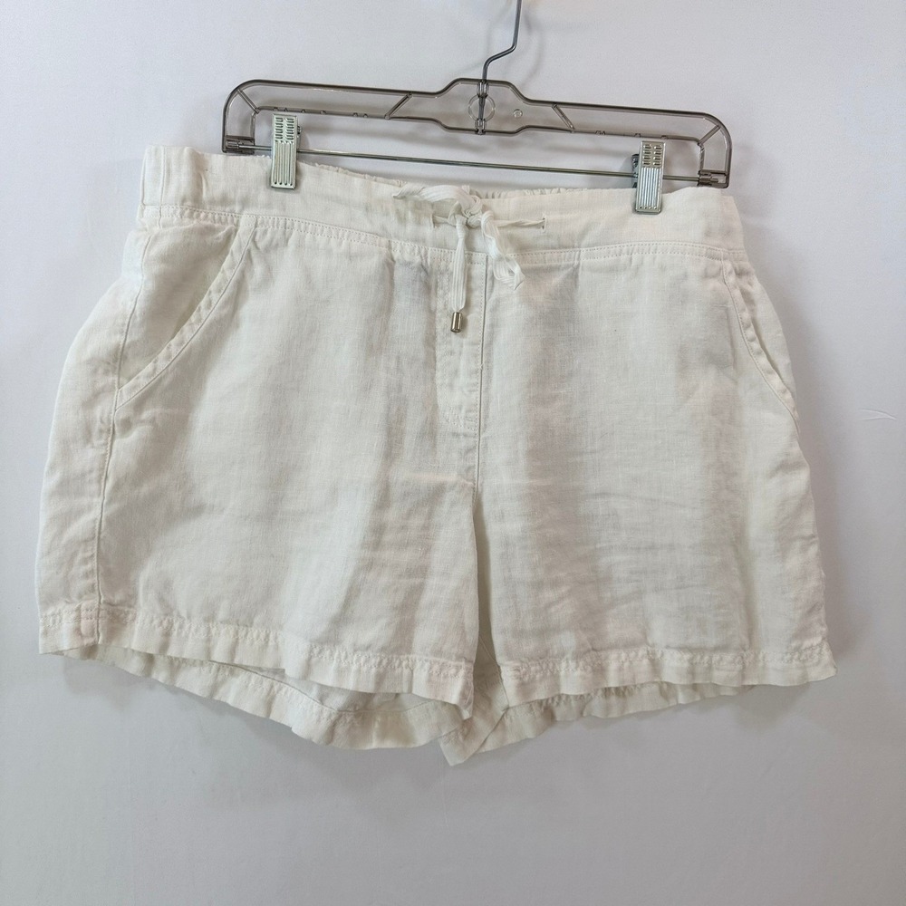 Tommy Bahama Womens White 100% Linen Drawstring Elastic Waist Shorts Size 12